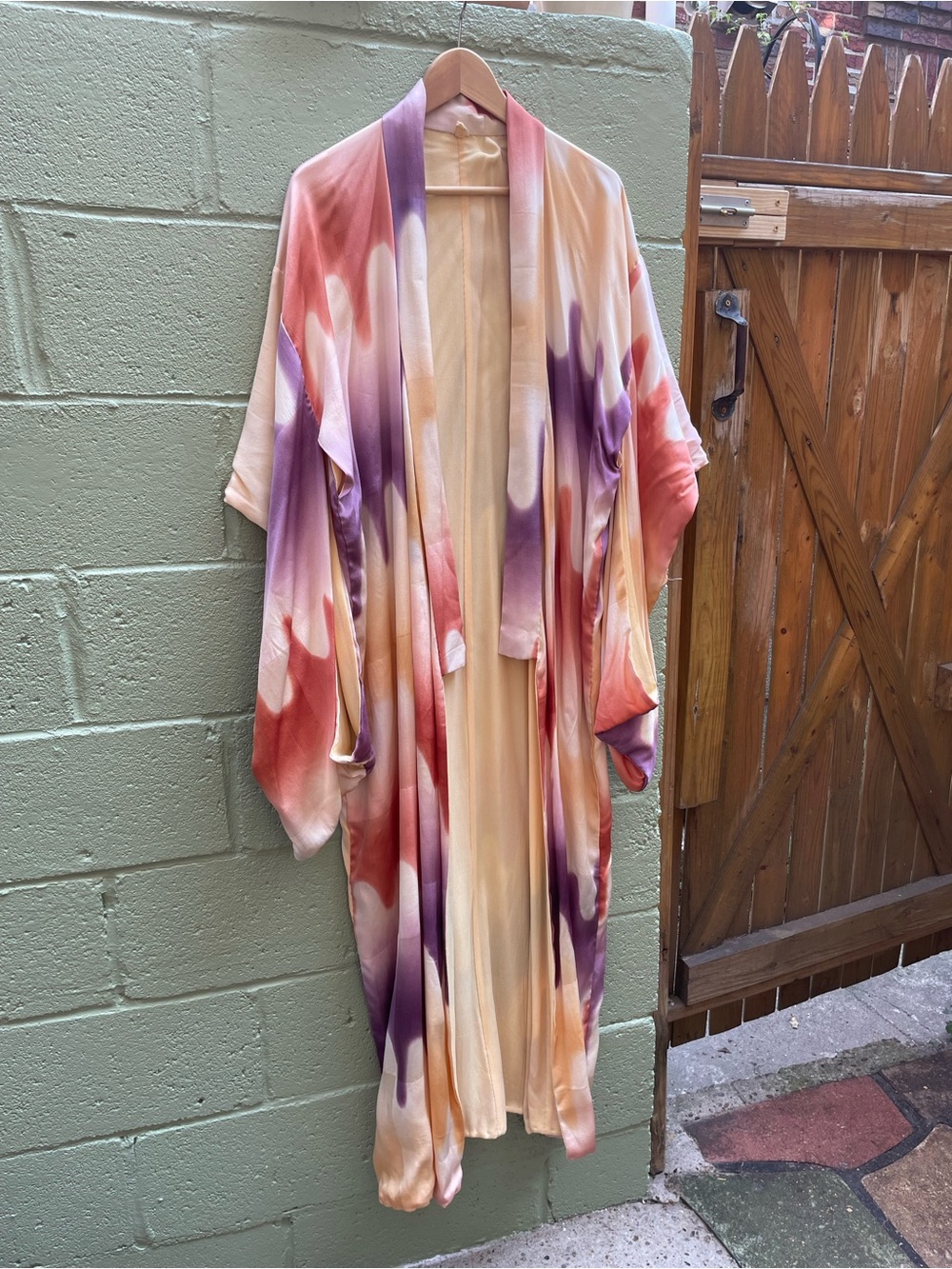 Vintage Japanese Silk Tie-Dye Kimono Robe sz L/XL